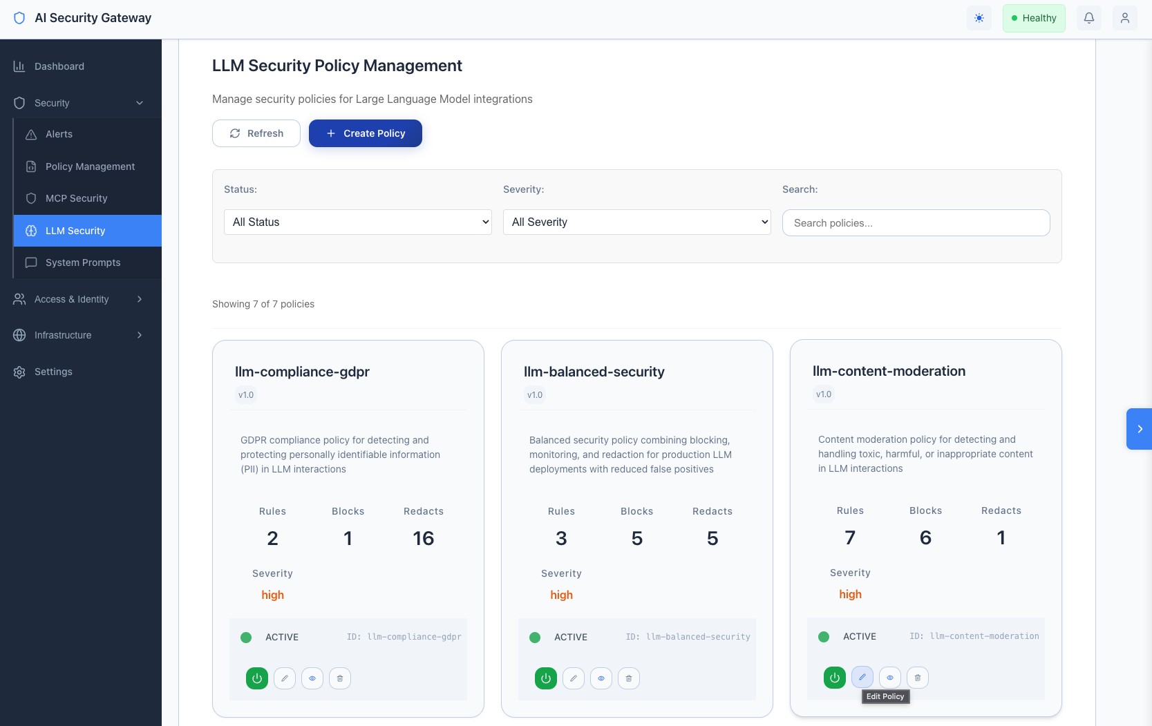 LLM Policy Management Dashboard