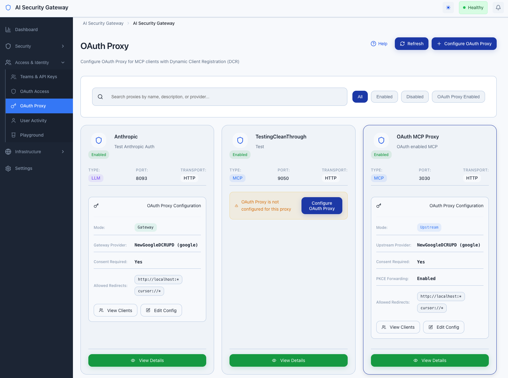 OAuth Proxy Dashboard