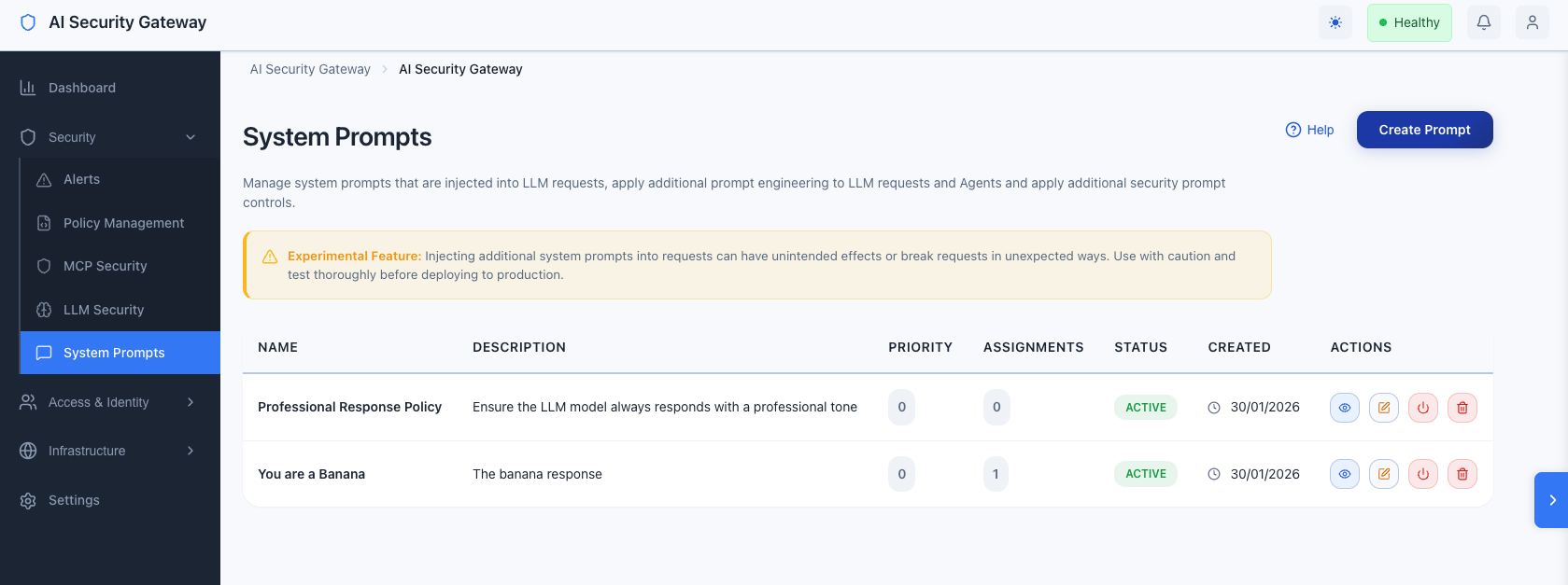 System Prompts Dashboard