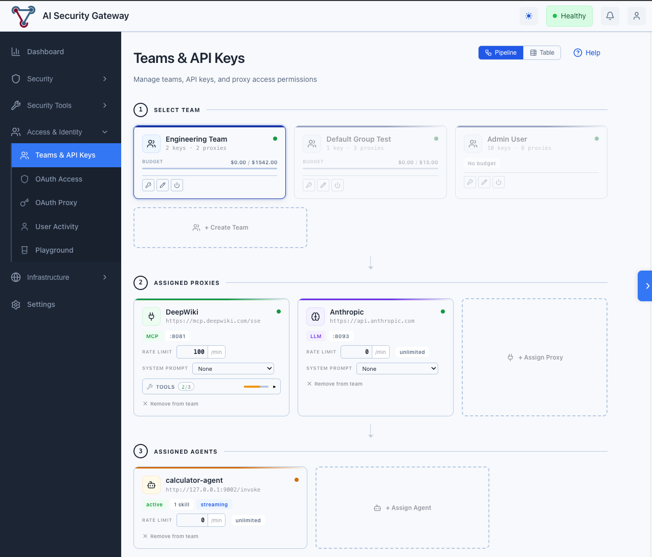 Teams & API Keys Dashboard